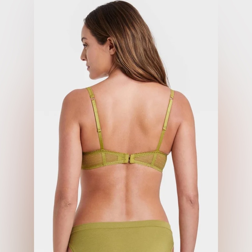 Auden Lace & Mesh Olive Green Balconette Demi Unl… - image 2
